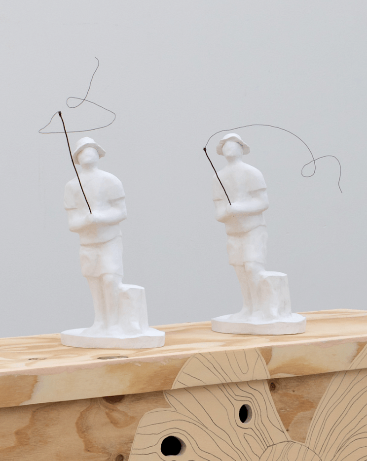 Fisherman 833AM and Fisherman a halfsecond later 2022 plaster wire string 27 x 12 x 18 cm and 34 x 14 x 18 cm