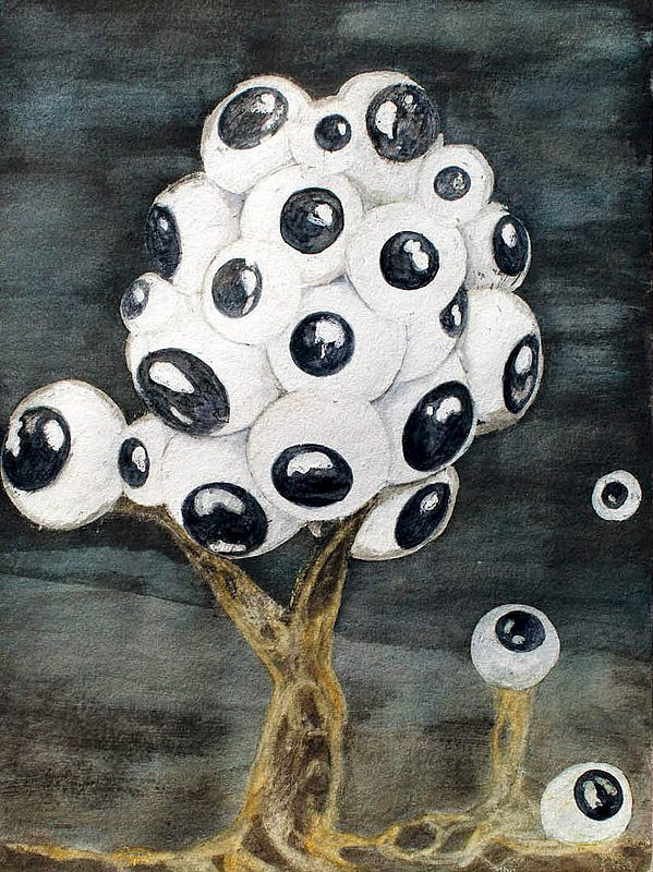 Elisabeth Hatscher, Monokulusbaum, Tusche, Aquarell auf Papier, 43x33 cm