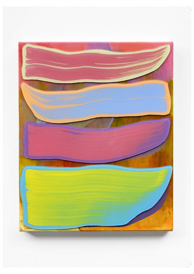 GEWISS KLECKS WARUM FEENHAAR 69, 2024, acrylic paint, acrylic glass on canvas, 44 x 36 cm
