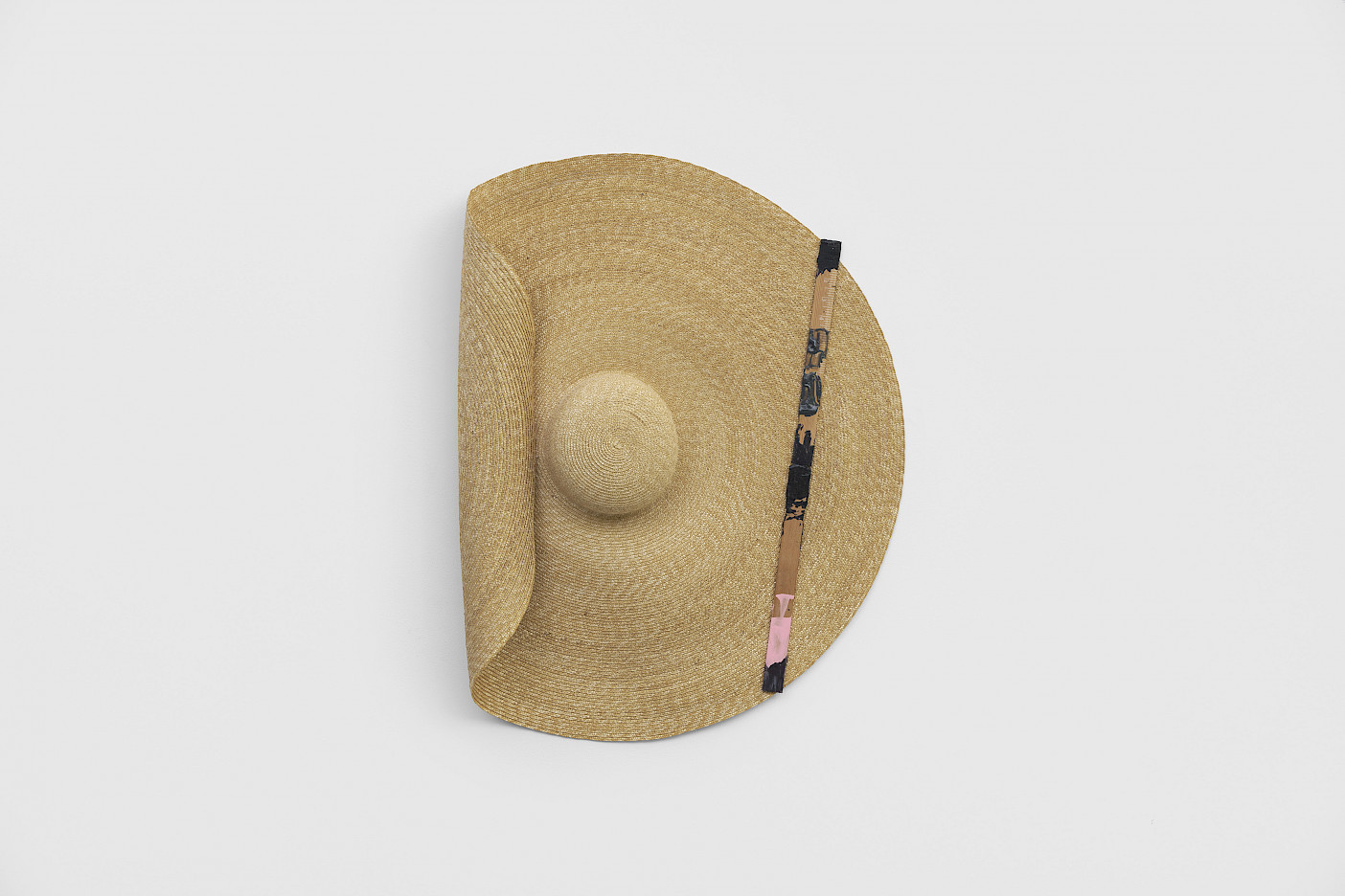 SoiL Thornton, Beginning Similarities For Sensorial Labor, Nerves aside, The Same, 2019, wooden paint stick on straw hat, 81 x 60 x 11 cm