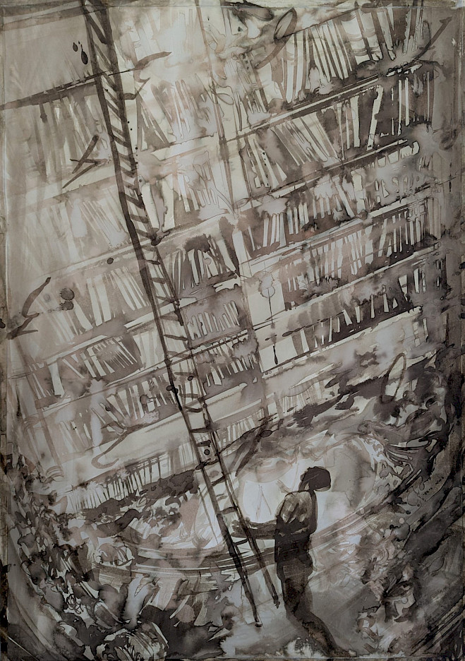 Slava Seidel, Der Ladder, Tusche auf Papier 100x70cm