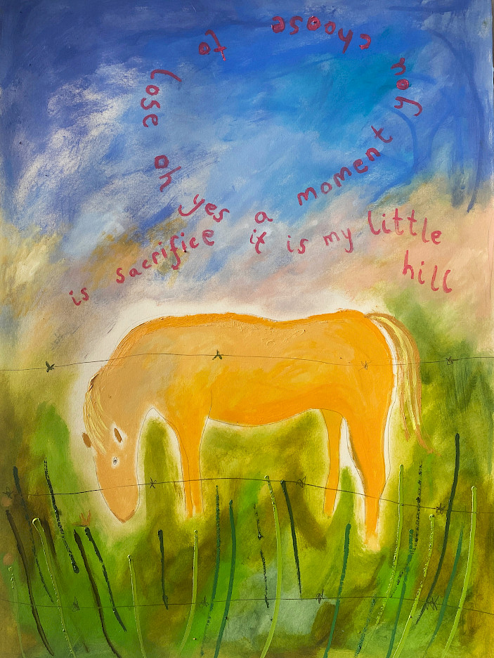 Rory Pilgrim, My Little Hill, 2025, Öl auf Papier. Courtesy Maureen Paley and andriesse-eyck galerie.